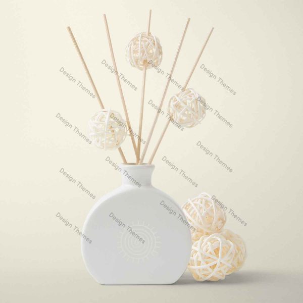 white vase with bamboo ball